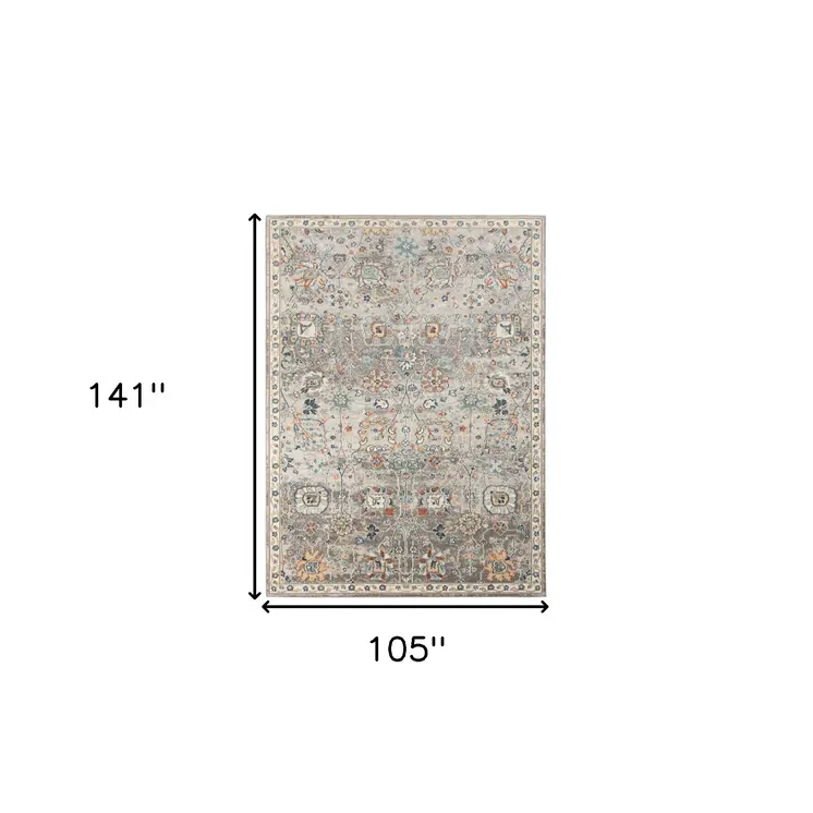 9' X 12' Blue and Orange Floral Stain Resistant Indoor Outdoor Area Rug