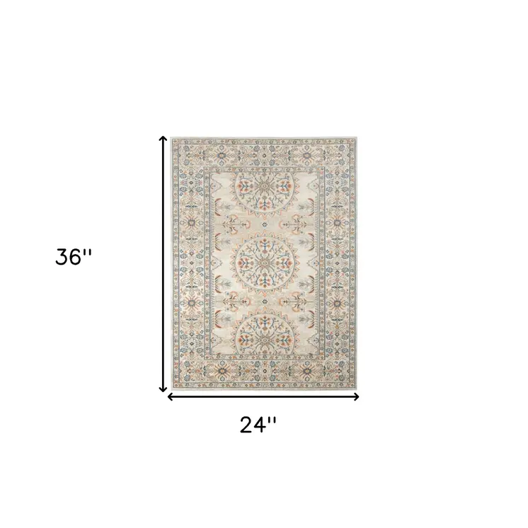 2' X 3' Blue and Orange Medallion Stain Resistant Indoor Outdoor Area Rug