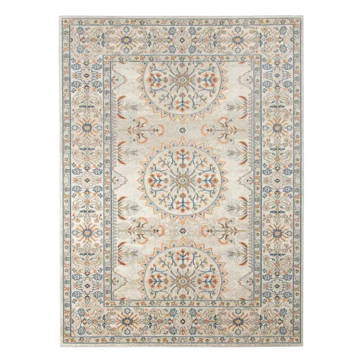 8' X 10' Blue and Orange Medallion Stain Resistant Indoor Outdoor Area Rug