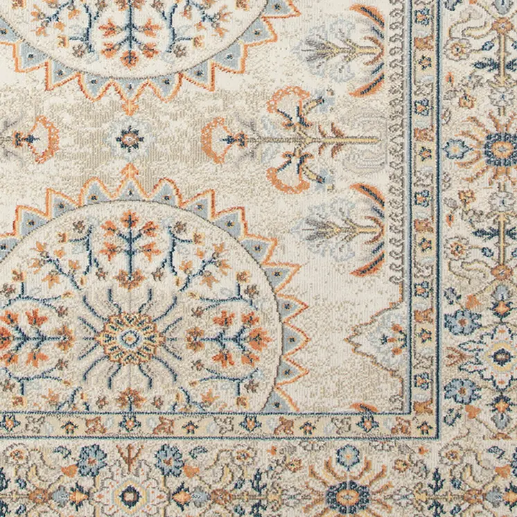9' X 12' Blue and Orange Medallion Stain Resistant Indoor Outdoor Area Rug