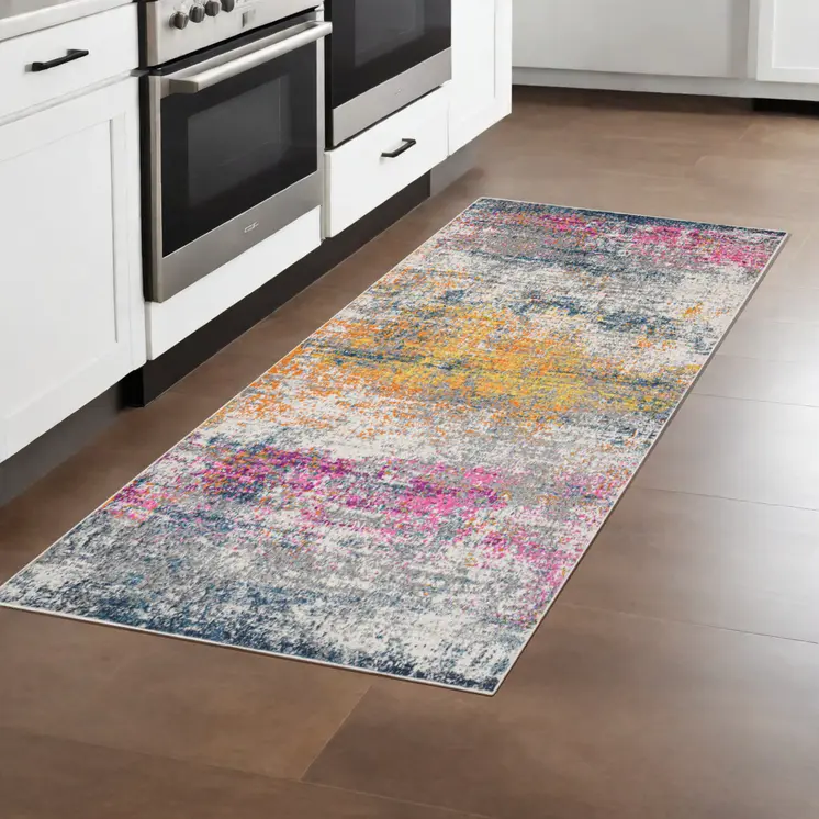 8' Pink and Orange Abstract Power Loom Runner Rug