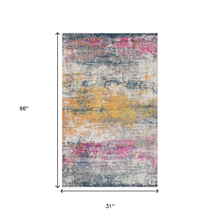 8' Pink and Orange Abstract Power Loom Runner Rug