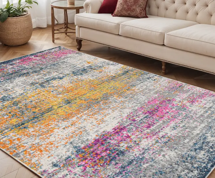 5' X 7' Pink and Orange Abstract Power Loom Area Rug