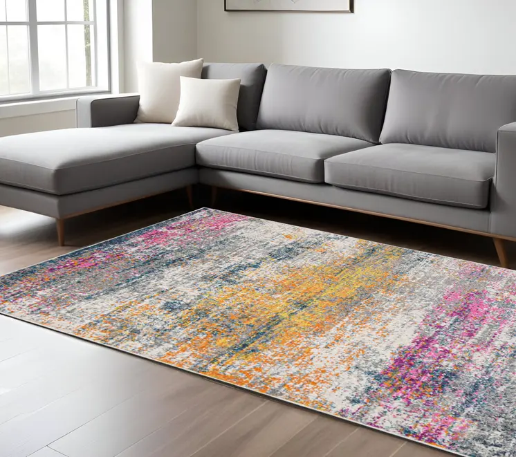 8' X 11' Pink and Orange Abstract Power Loom Area Rug