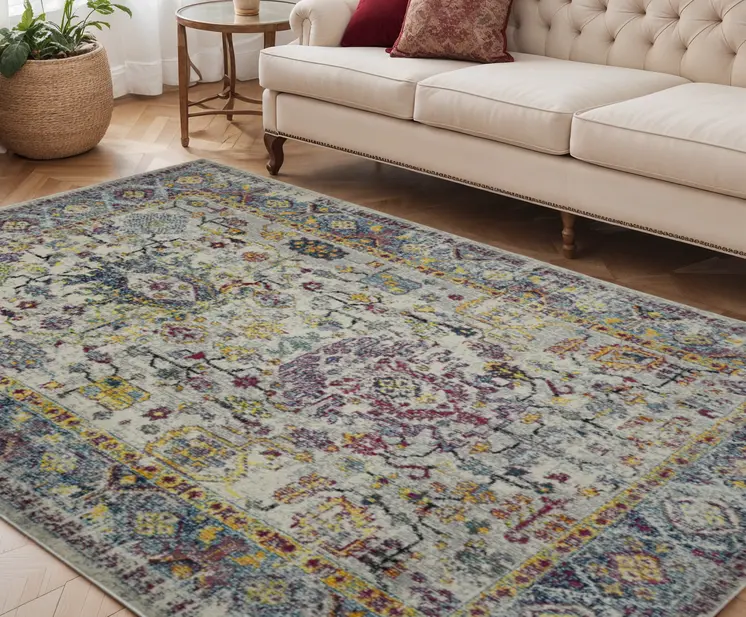 5' X 7' Gray Floral Power Loom Area Rug