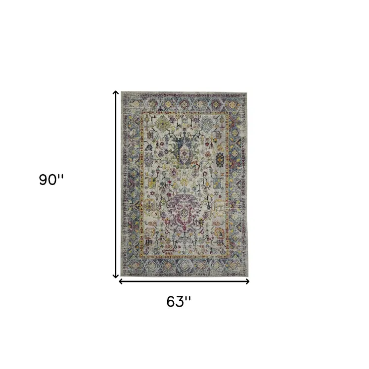 5' X 7' Gray Floral Power Loom Area Rug