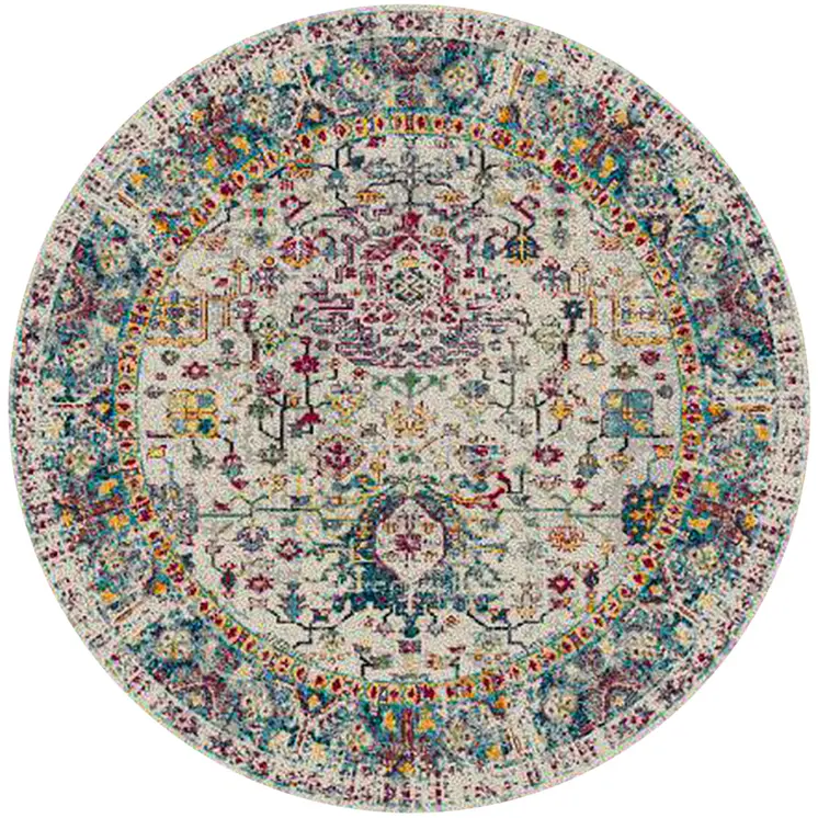 7' Gray Floral Power Loom Round Rug