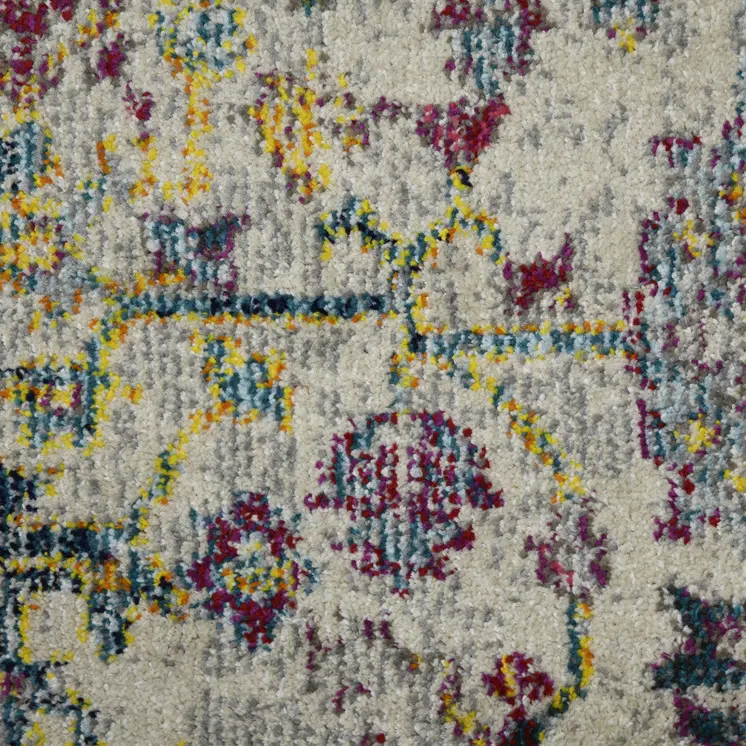 7' Gray Floral Power Loom Round Rug