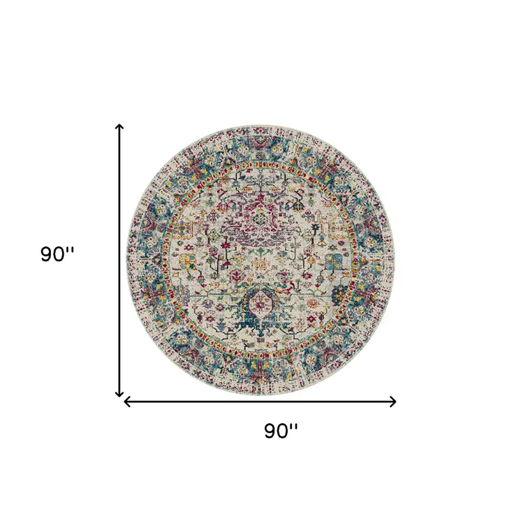 7' Gray Floral Power Loom Round Rug