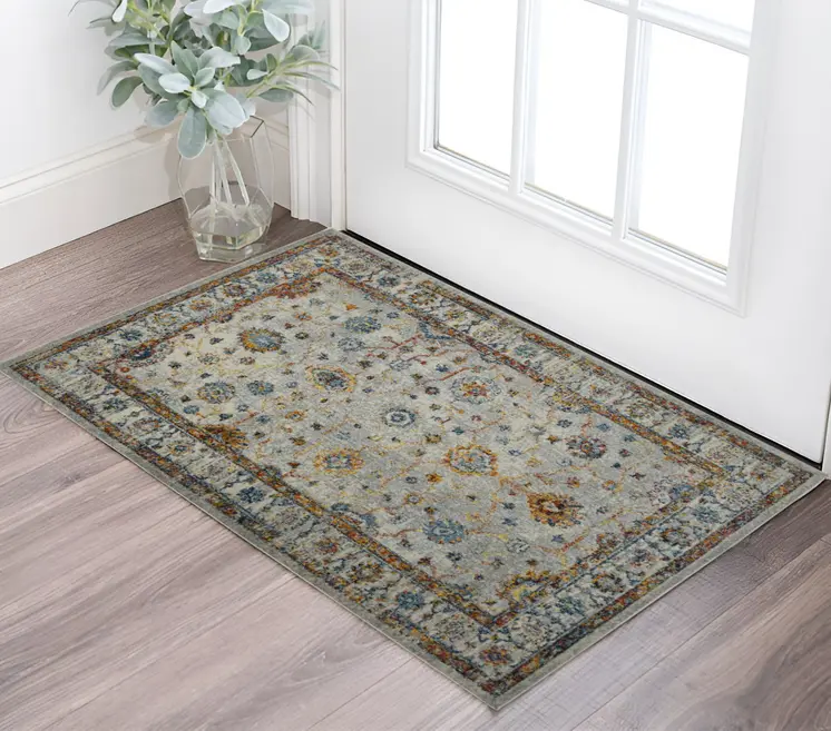 2' x 3' Orange and Ivory Floral Power Loom Area Rug