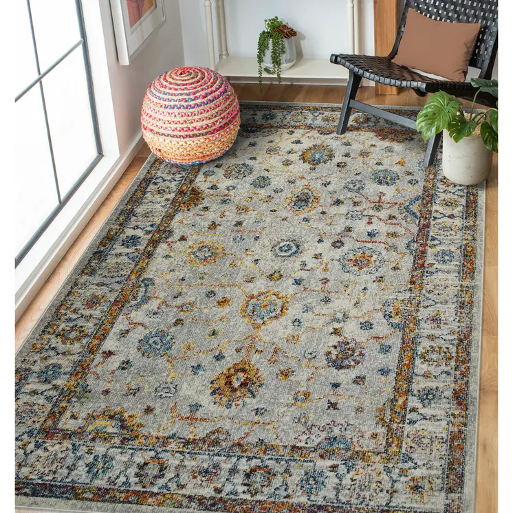 8' Orange and Ivory Floral Power Loom Runner Rug