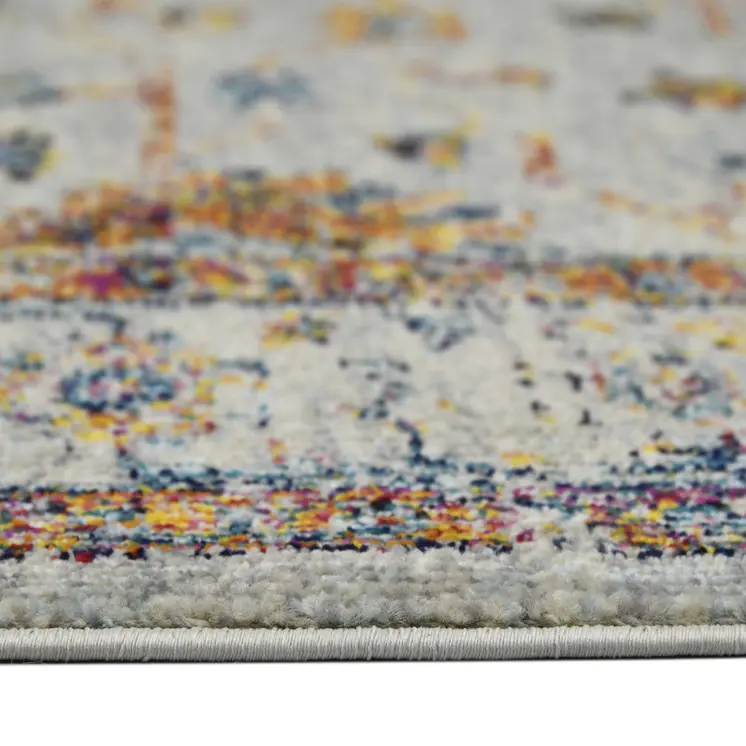 8' Orange and Ivory Floral Power Loom Runner Rug