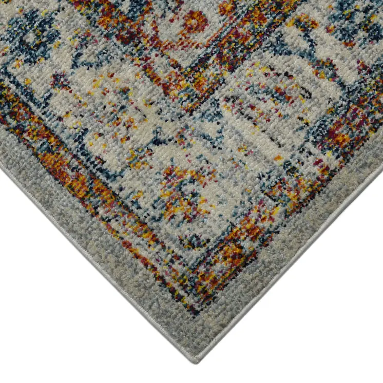 8' Orange and Ivory Floral Power Loom Runner Rug