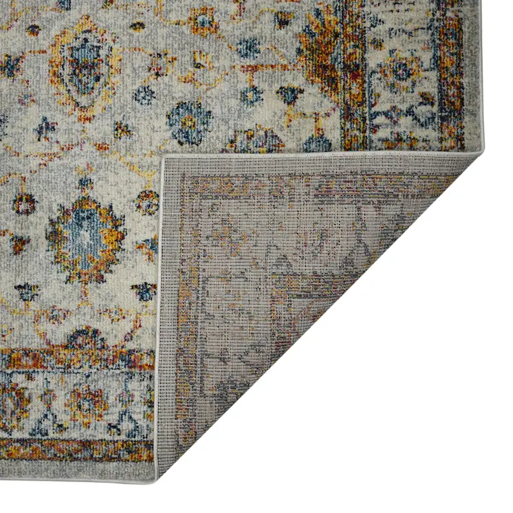 8' Orange and Ivory Floral Power Loom Runner Rug