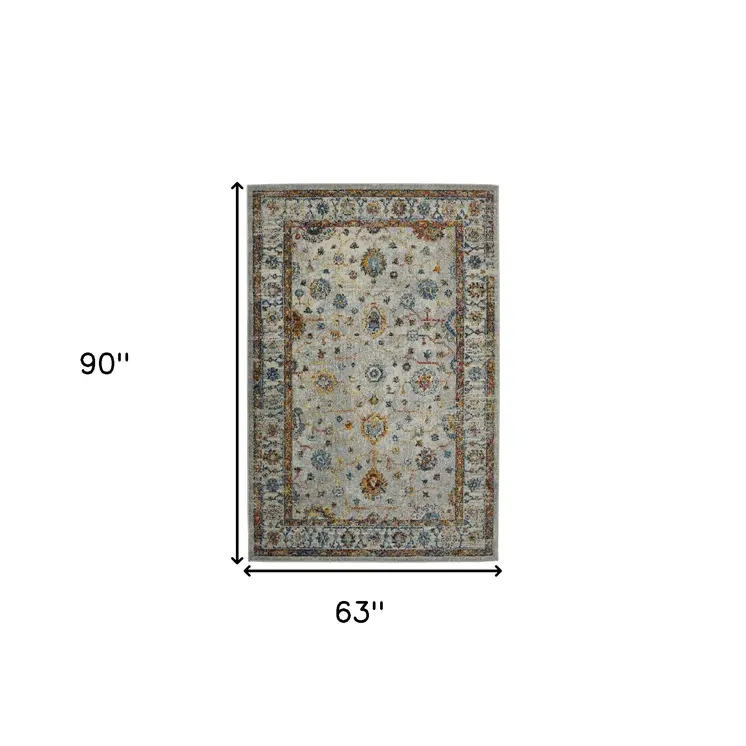 5' X 7' Orange and Ivory Floral Power Loom Area Rug