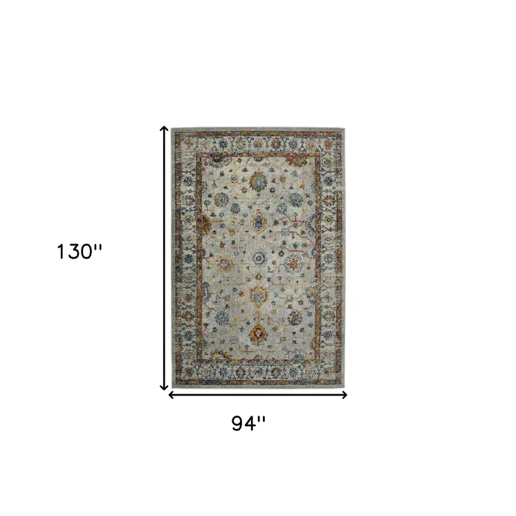 8' X 11' Orange and Ivory Floral Power Loom Area Rug