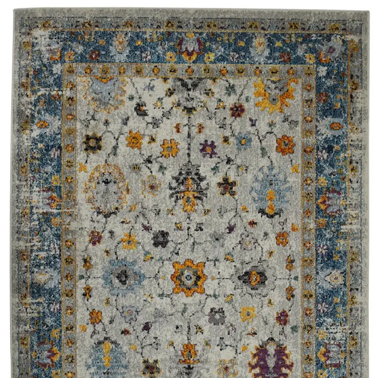 3' X 5' Blue Gray And Orange Area Rug