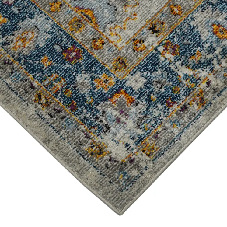 3' X 5' Blue Gray And Orange Area Rug