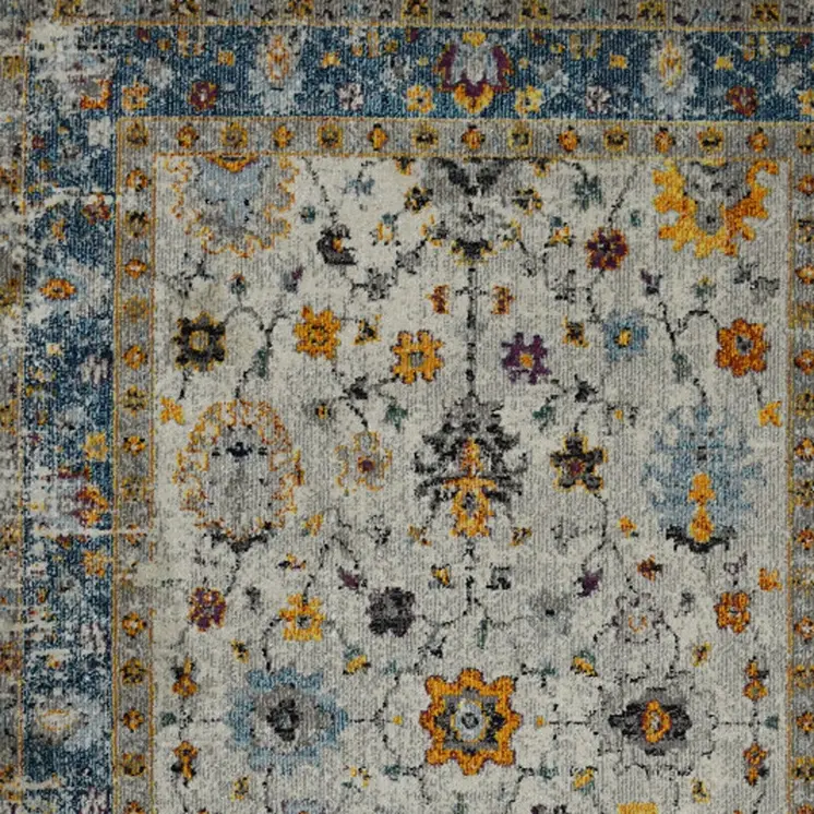 3' X 5' Blue Gray And Orange Area Rug