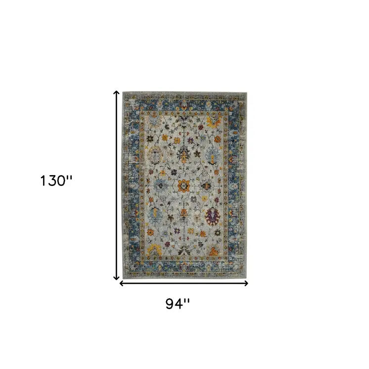8' X 11' Blue and Orange Floral Power Loom Area Rug