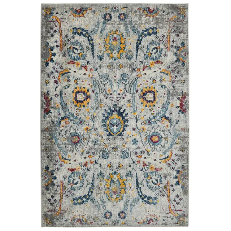 8' X 11' Orange and Ivory Floral Power Loom Area Rug