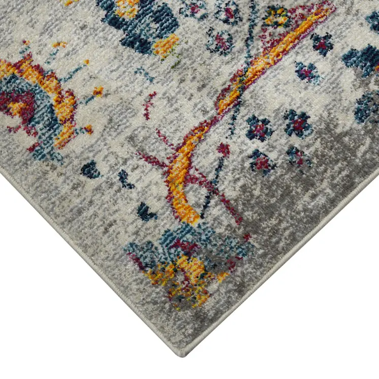 8' X 11' Orange and Ivory Floral Power Loom Area Rug