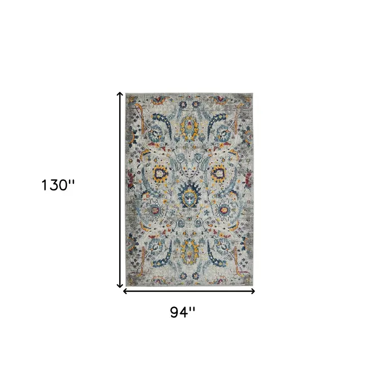 8' X 11' Orange and Ivory Floral Power Loom Area Rug