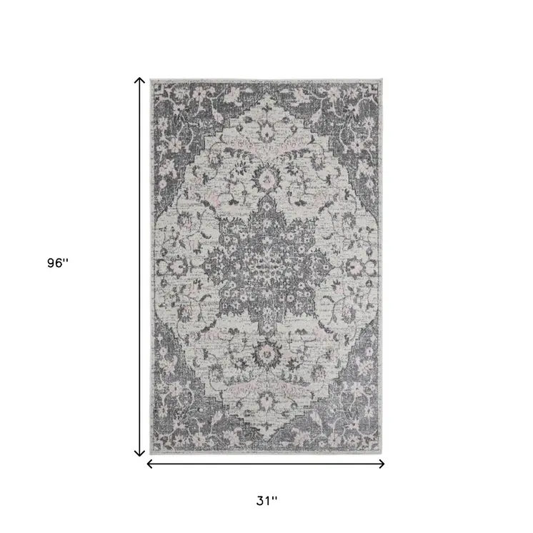 8' Gray Medallion Power Loom Runner Rug