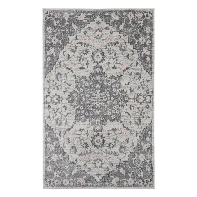 8' Gray Medallion Power Loom Runner Rug