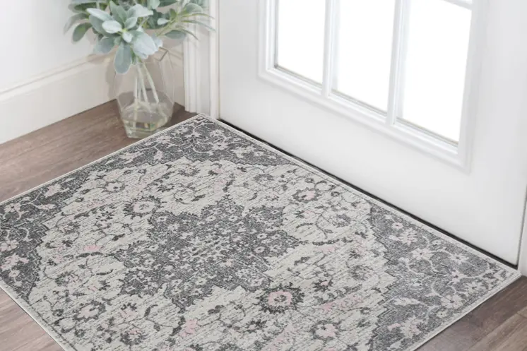 3' X 4' Ivory and Gray Medallion Power Loom Distressed Area Rug
