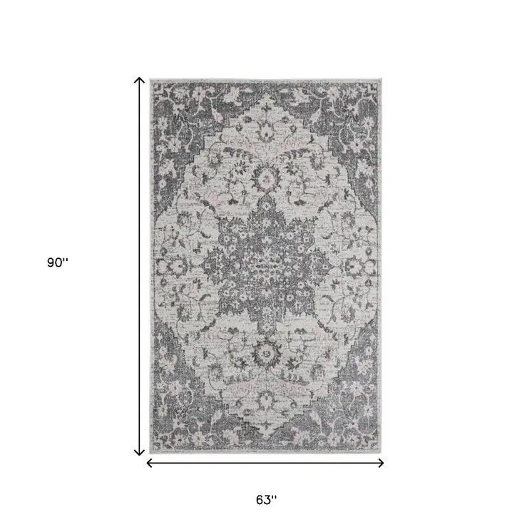 5' X 7' Gray Medallion Power Loom Area Rug