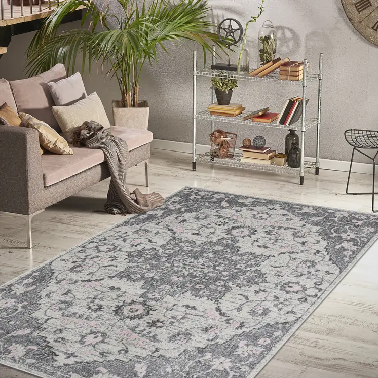 8' X 11' Gray Medallion Power Loom Area Rug