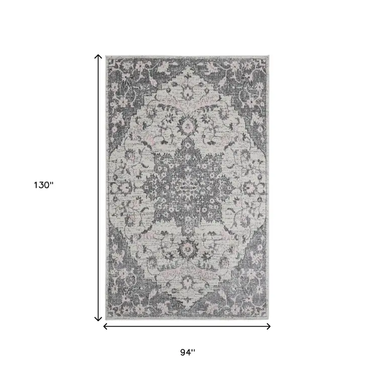 8' X 11' Gray Medallion Power Loom Area Rug