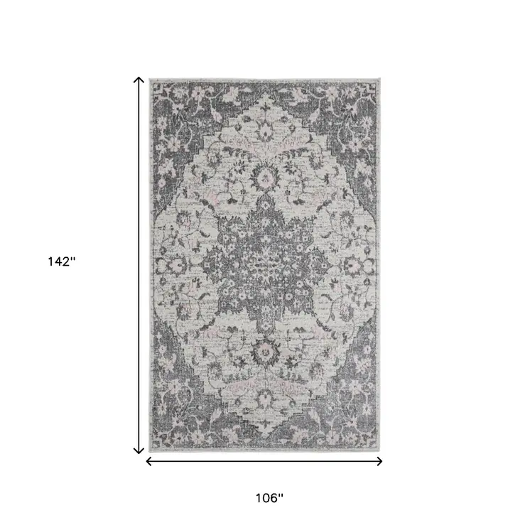 9' X 12' Gray Medallion Power Loom Area Rug
