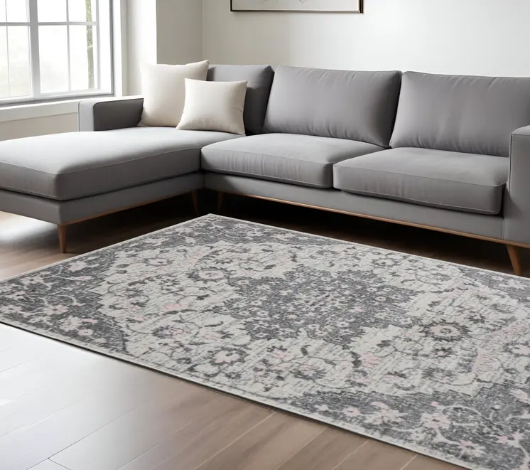 9' X 12' Gray Medallion Power Loom Area Rug