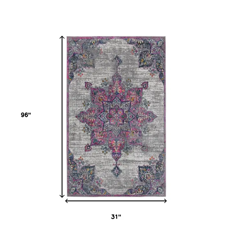 8' Pink Medallion Power Loom Runner Rug