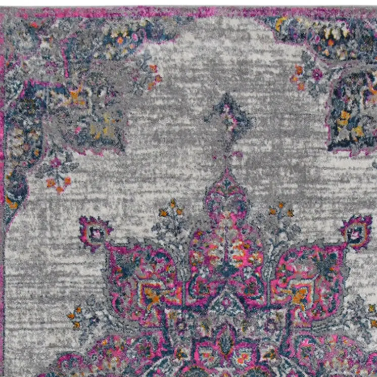3' X 5' Blue Gray And Pink Area Rug