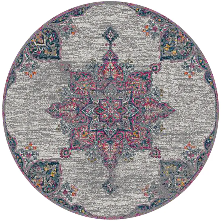 7' Pink Medallion Power Loom Round Rug