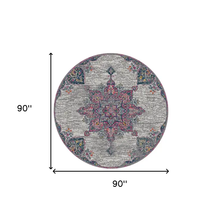 7' Pink Medallion Power Loom Round Rug