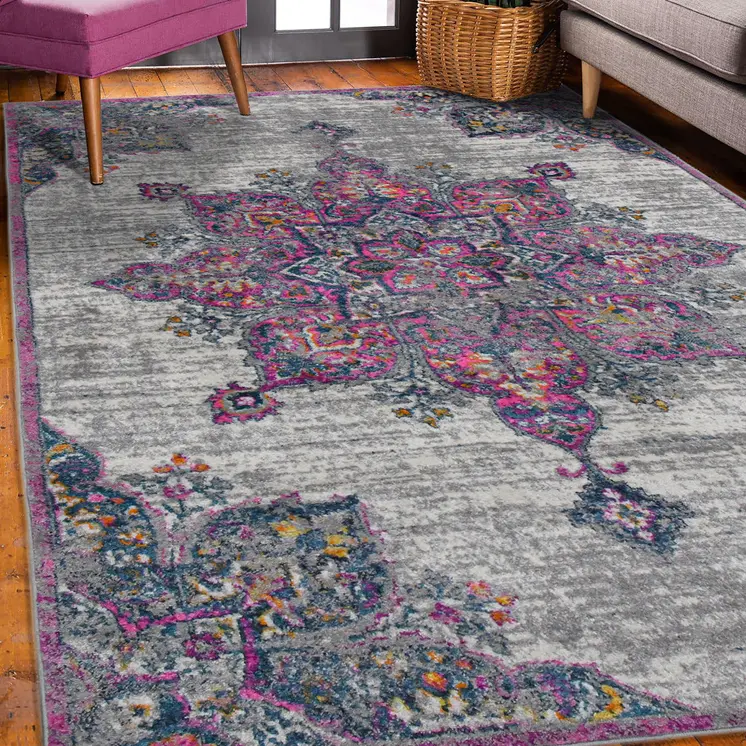 9' X 12' Pink Medallion Power Loom Area Rug