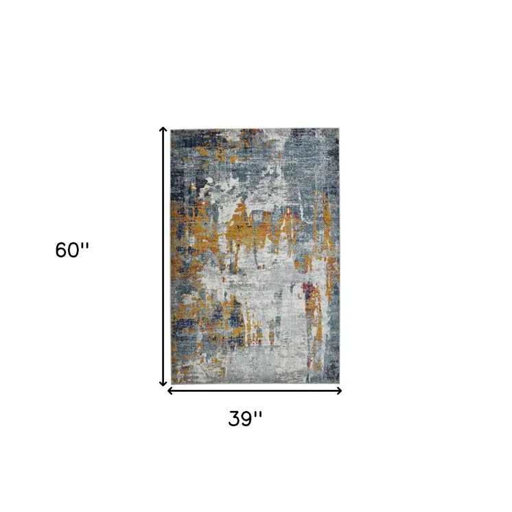 3' X 5' Blue Gray And Orange Area Rug