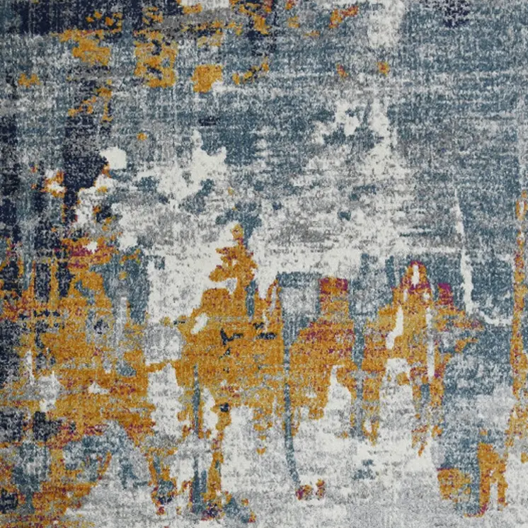 3' X 5' Blue Gray And Orange Area Rug