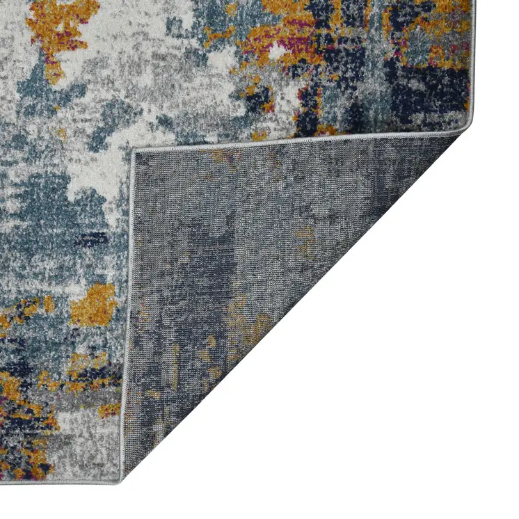 8' X 11' Blue and Orange Abstract Power Loom Area Rug