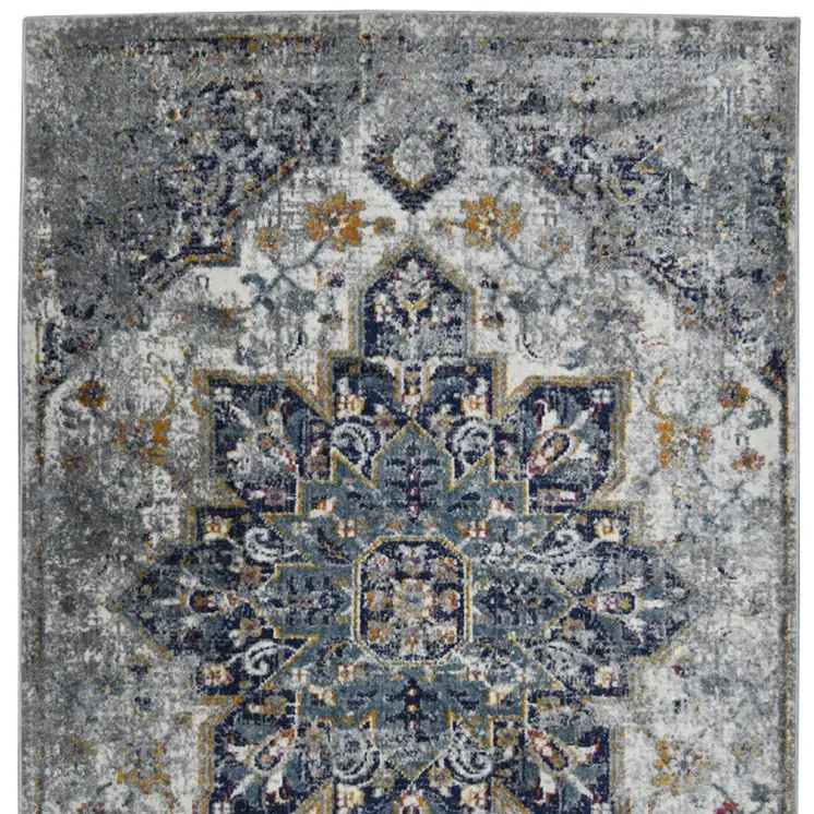 3' X 5' Blue Brown And Gray Area Rug