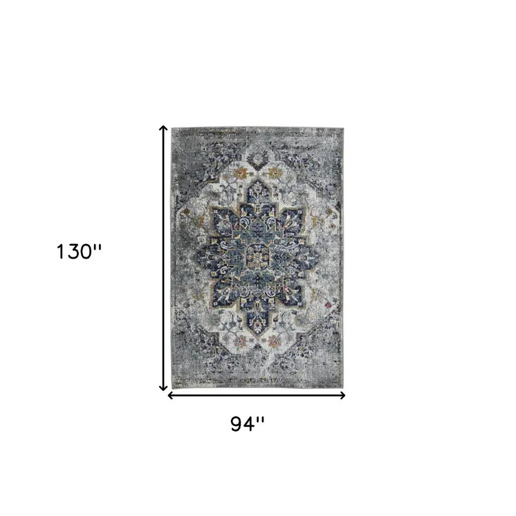 8' X 11' Gray Medallion Power Loom Area Rug