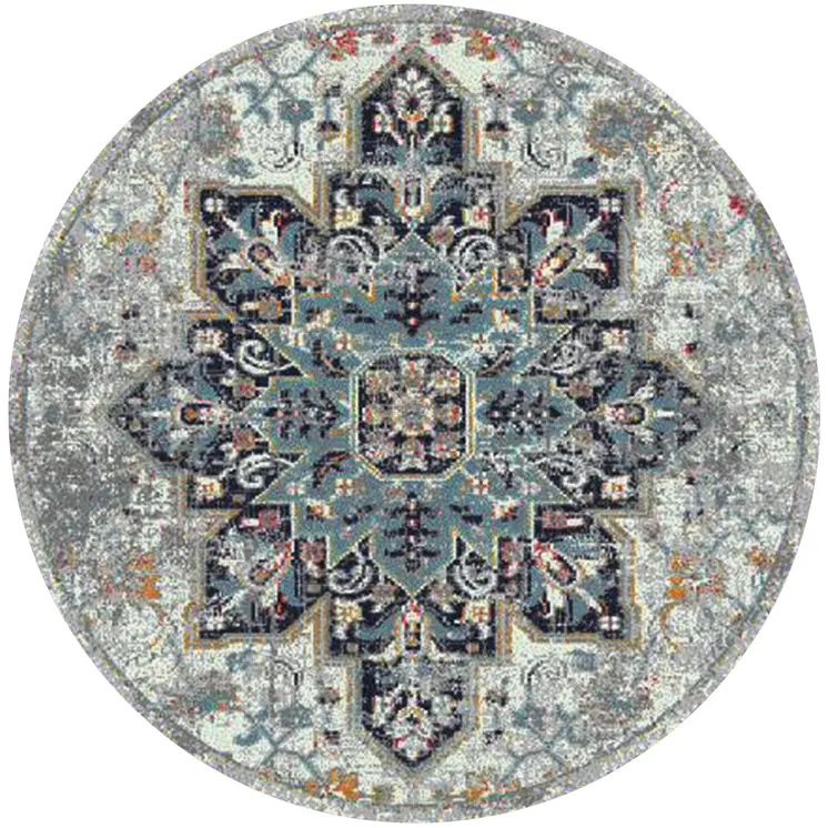 7' Gray Medallion Power Loom Round Rug