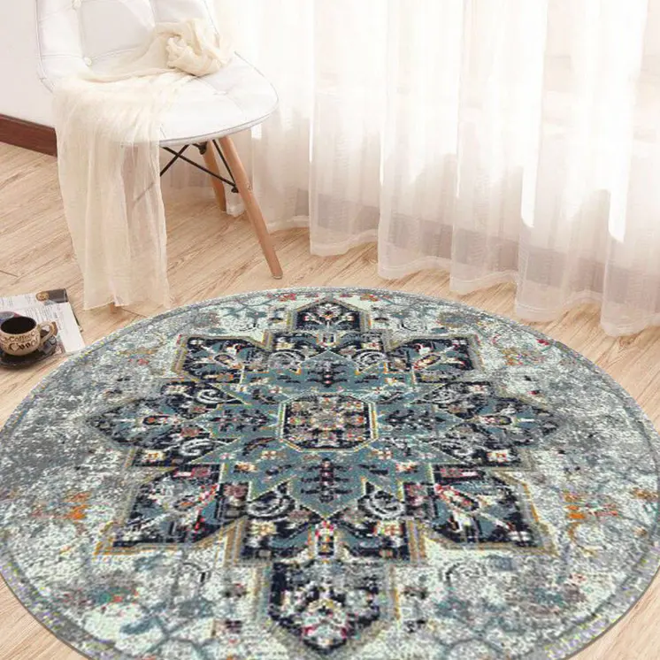 7' Gray Medallion Power Loom Round Rug