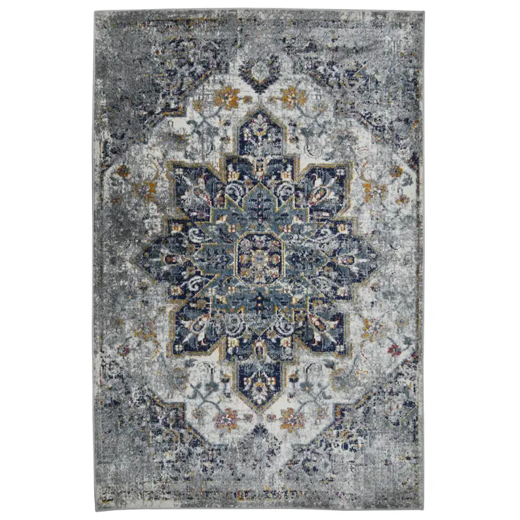 9' X 12' Gray Medallion Power Loom Area Rug
