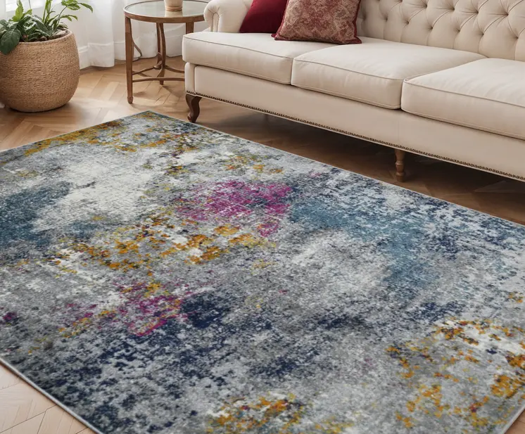 5' X 7' Blue and Pink Abstract Power Loom Area Rug