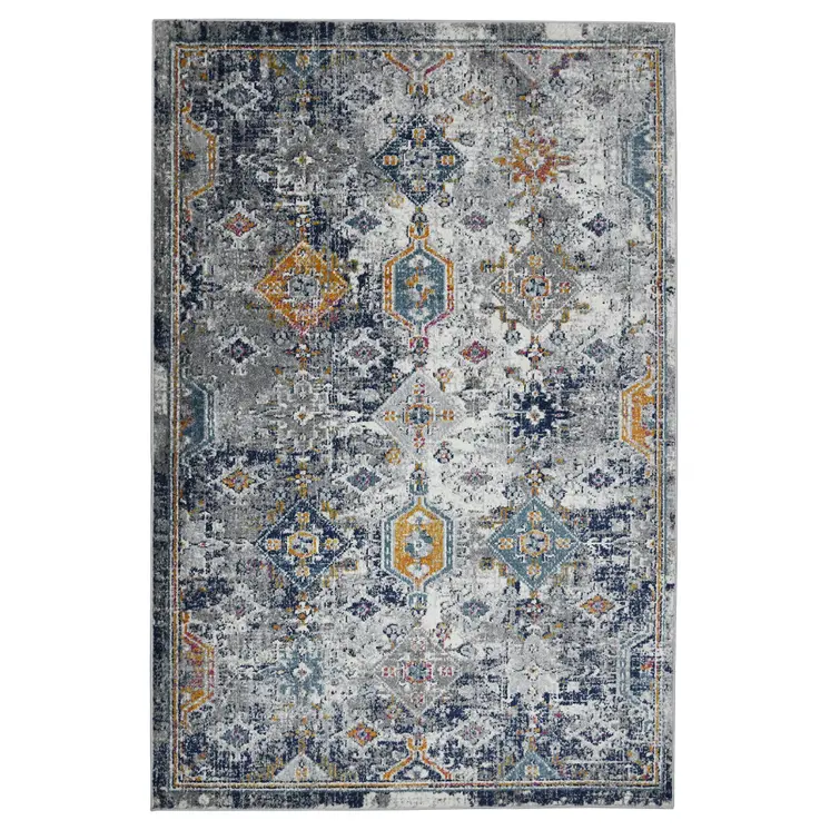 3' X 5' Blue and Orange Geometric Power Loom Area Rug